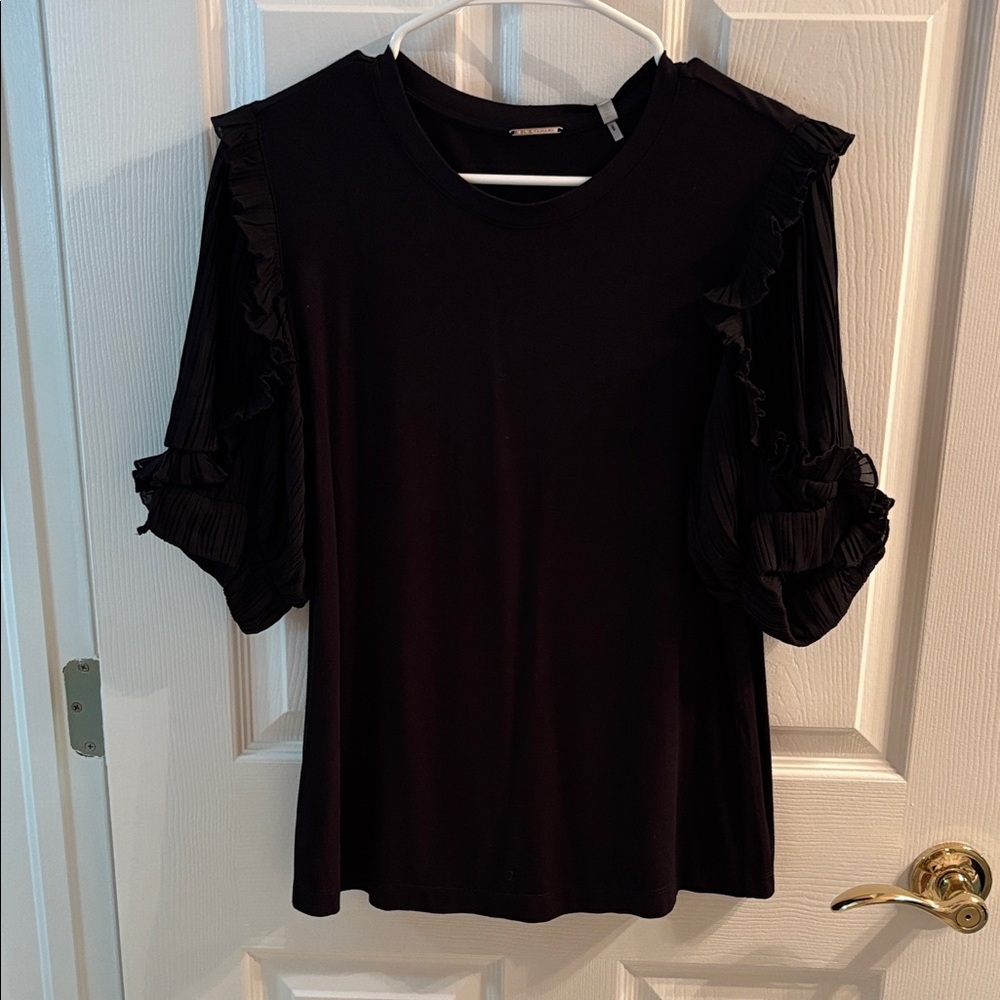 Elie Tahari Black Ruffle Sleeve Blouse NEW WITH TAGS